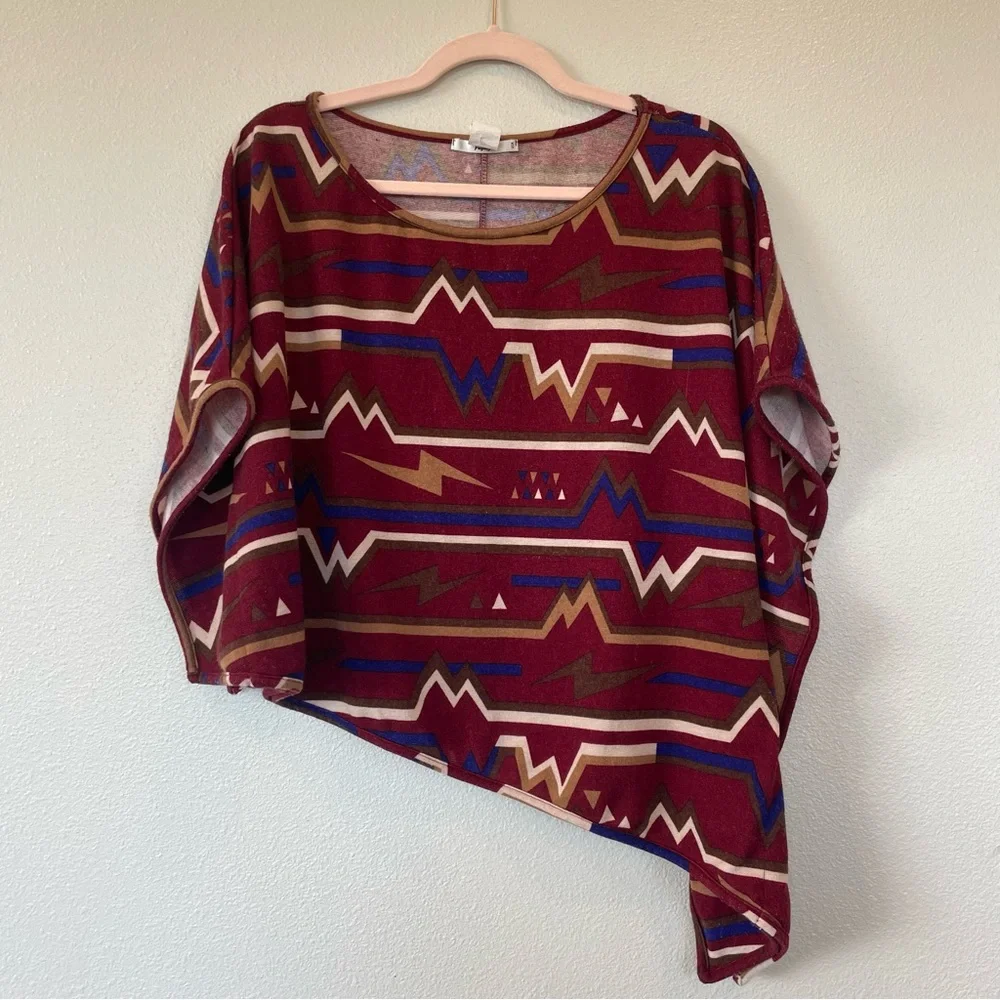 Papaya Southwest Print Asymmetrical Sweater Shirt Poncho Like Size Small Drapey